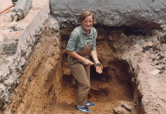 Photograph documenting the archaeological dig at the site of First Government House