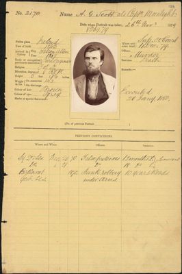 Gaol photograph of A. G. Scott, alias Captain Moonlight