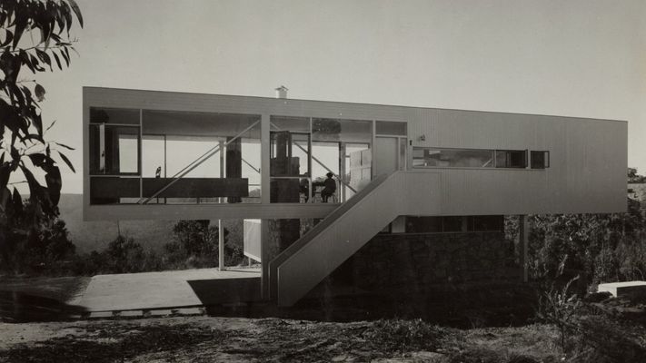 Page from photograph album: Julian Rose house, 67 Clissold Road Turramurra, 1952-1956 : designed by Harry Seidler 1949/1950