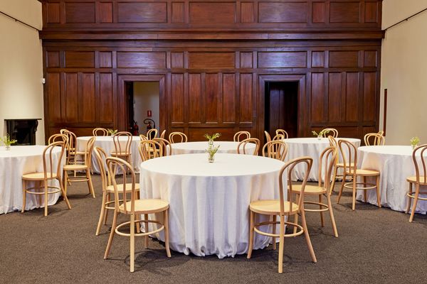 The Water Police Court at the Justice & Police Museum with a dining seating setup for venue hire.
